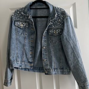 Pearl embellished denim jacket